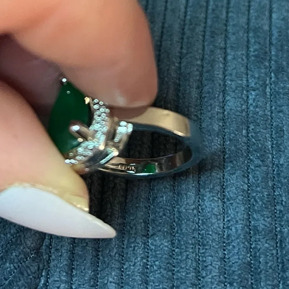 The Tears of Green Cabochon statement ring silver size 6